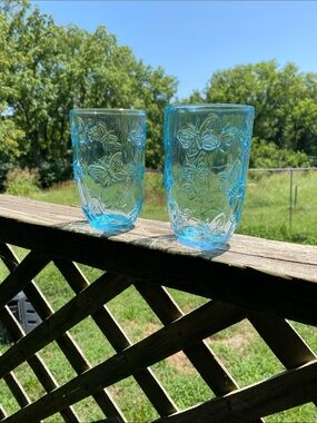 Market Square Blue Embossed Butterfly Tumbler Glasses - Set of 2 16oz  Seasonal